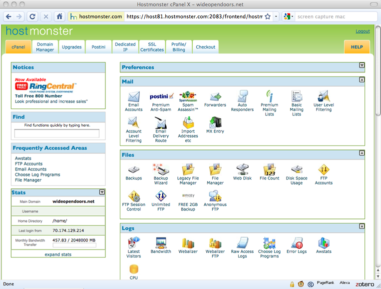 host monster cpanel